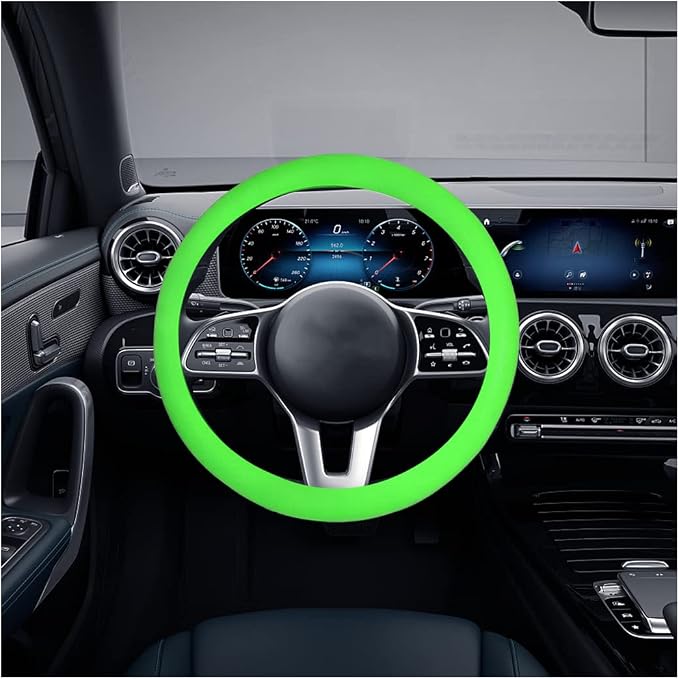 AICEL Car Silicone Steering Wheel Cover, Soft Anti-Slip Auto Steering Wheel Protector Fit 14 Inch, Universal Vehicle Interior Accessories for Cars, SUVs, Trucks, and Vans (Green)