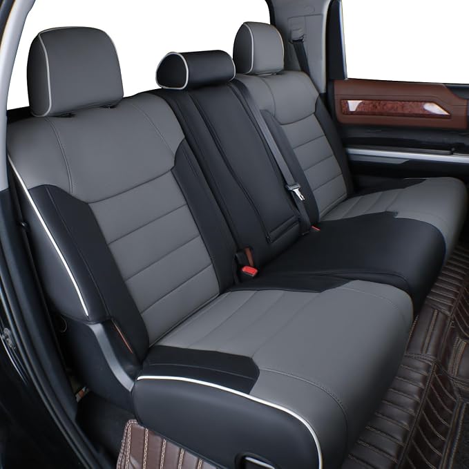 EKR Custom Fit Tacoma Rear Car Seat Covers for Toyota Tacoma 2016 2017 2018 2019 2020 2021 2022 2023 Double Cab/Crew Cab - Second Row Only,Faux Leather(Black/Gray)
