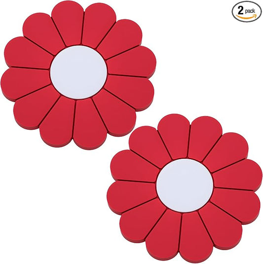 2-Pack Car Cup Holder Coaster Inserts, Daisy Shape, 2.75 Inch Non-Slip Silicone Cup Holder Insert, Universal Non-Slip Cup Holders, Car Accessories Interior for Women and Man (Red)