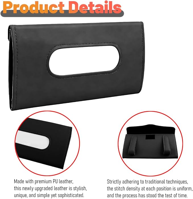 Car Visor Tissue Holder, Vehicle Sun Visor Backseat Napkin Case Mount with Tissues Refill, Automotive Interior Disposable Masks Holder, Universal for SUV Automobile Truck (Black)
