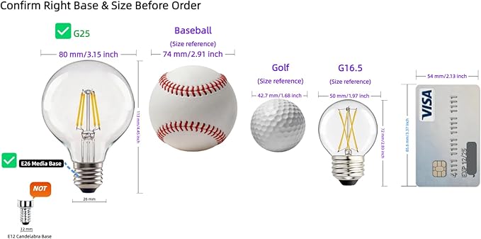G25 LED Globe Light Bulbs, 60W Equivalent 500 Lumens, E26 Base Dimmable 2700K Soft Warm White, CRI 90+ Edison Vanity Light Bulbs for Bathroom Mirror, Bedroom, Kitchen, Clear Glass, 6 Pack