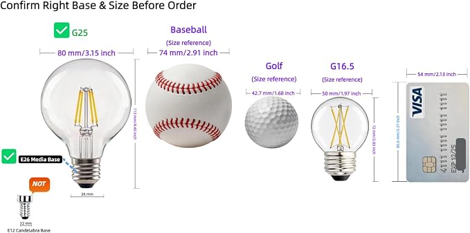 G25 LED Globe Light Bulbs, 75W Equivalent 800 Lumens, E26 Base, Dimmable, 2700K Soft Warm White, Edison Vanity Light Bulbs for Bedroom, Kitchen, Vanity, Round Clear Glass, 4 Pack