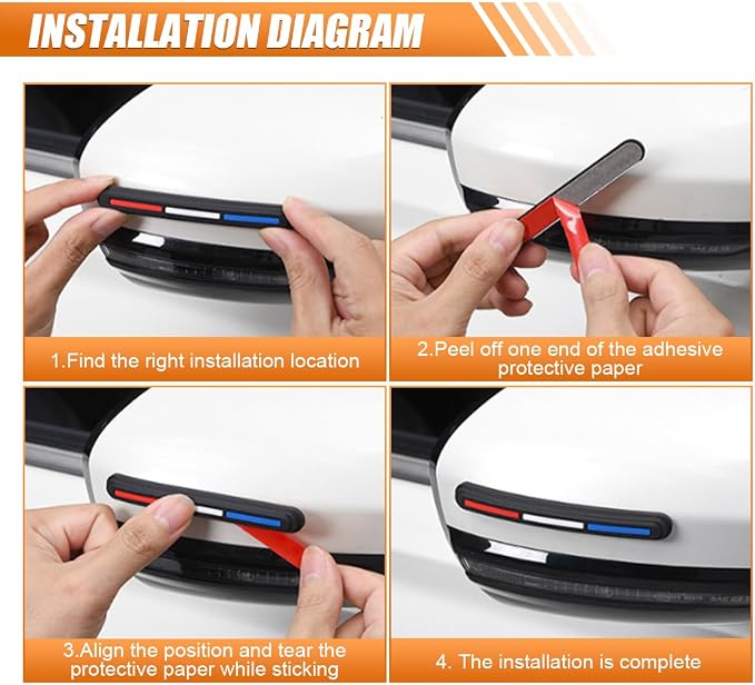 4PCS Car Door Edge Guards, Anti-Scratch Anti Collision Car Door Protector Bumper Guard Trim Sticker, Universal Self Adhesive Rearview Mirror Protective Strip Auto Exterior Accessory (Red/White/Blue)