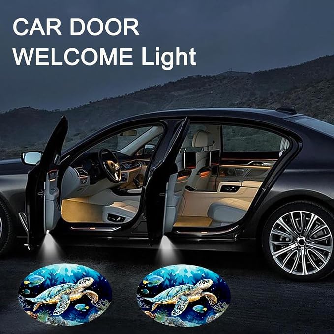 2PCS Car Door Lights,Turtle Door Lights Logo Projector LED Shadow Welcome Lamp,Car Accessories Turtle Gifts for Women Men,Suitable for All Vehicles Motorcycle Bike