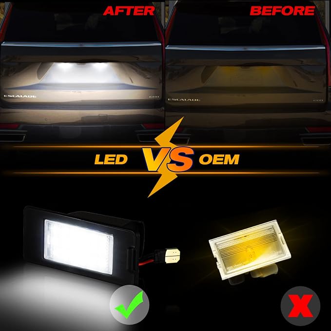 POPMOTORZ LED License Plate Lights, 18 SMD LED License Tag Lamp Compatible with 2015-2020 Chevy Tahoe Suburban Malibu Escalade ATS GMC Yukon Yukon XL, 6000K White, Pack of 2