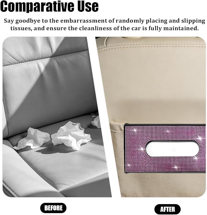 Bling Car Visor Tissue Holder, Shiny Rhinestone Leather Sun Visor Napkin Mask Case Holder Clip, Diamond AUT Paper Tissue Towel Box Dispenser, Universal Fit (Pink/Black)