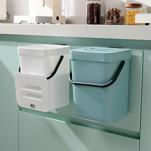 Small Trash Can with Lid Mini Kitchen Hanging Trash Can Tightly Sealed Odor Free, Small Countertop Compost Bin for Scraps from Daily Cooking, Mountable Trash Bin for Kitchen Counter, 5L/1.3 White