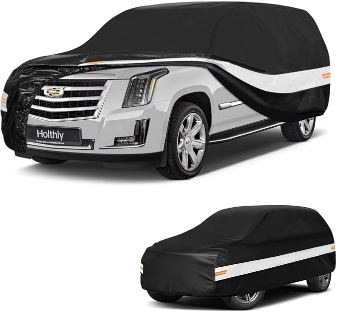 10 Layers SUV Car Cover Custom Fit for Cadillac Escalade ESV (2002-2026), Waterproof All Weather for Automobiles, Outdoor Full Cover Sun Dust Rain Protection with Cotton. Black