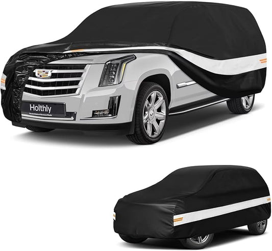 10 Layers SUV Car Cover Custom Fit for Cadillac Escalade ESV (2002-2026), Waterproof All Weather for Automobiles, Outdoor Full Cover Sun Dust Rain Protection with Cotton. Black