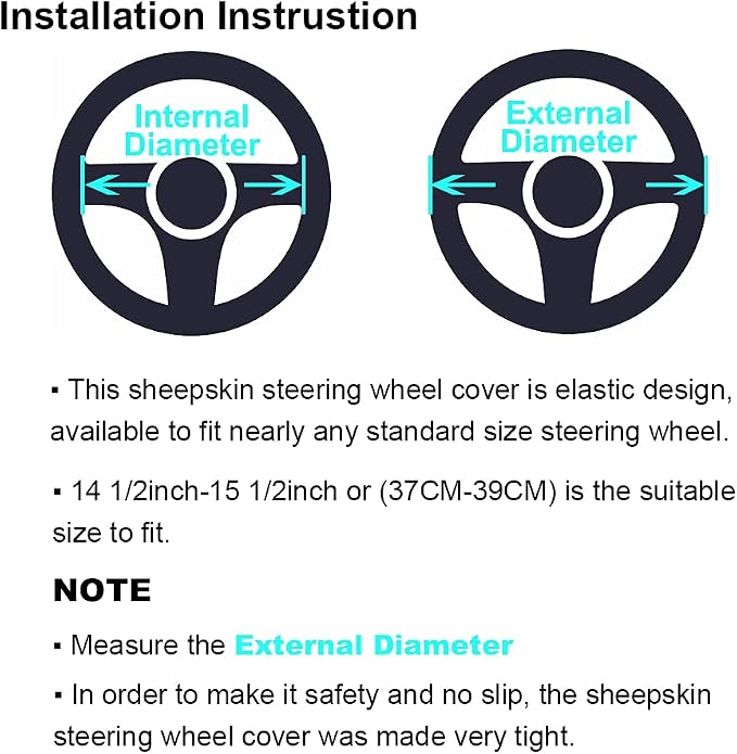Fuzzy Fluffy Fur Wool Fuzzy Sheepskin car Steering Wheel Cover for Universal Steering Wheel 14 1/2inch-15 1/2inch Protector Accessories, Anti-Slip,Comforting and Luxurious, Soft Texture