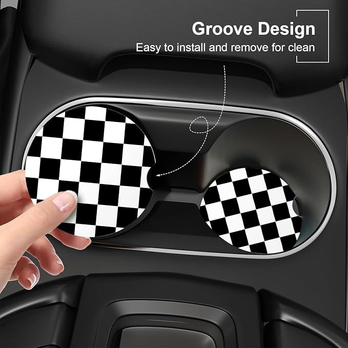 Ceramic Car Coasters – Absorbent Car Cup Holder Coaster Set for Women, Cute Aesthetic Car Accessories for Girls, 2 Pack (Black)