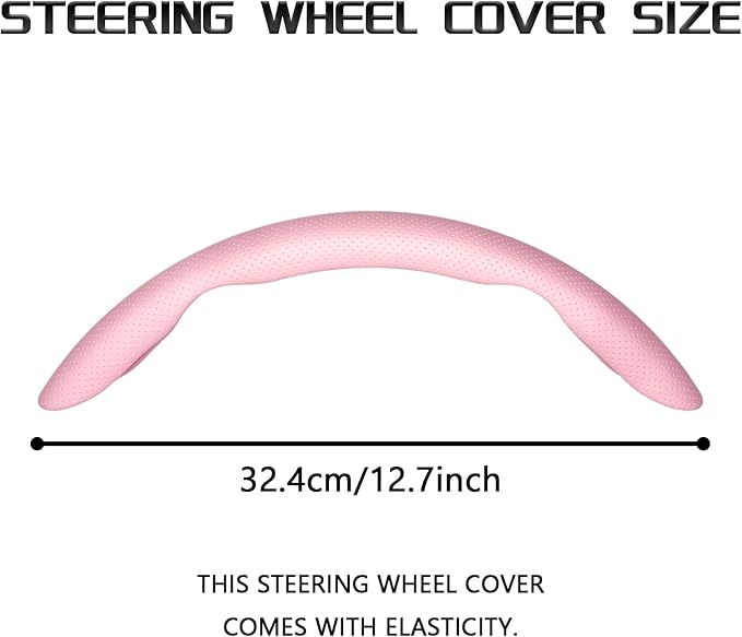 2-Piece Steering Wheel Cover, Carbon Fiber Segmented Steering Wheel Protector, Universal and Anti-Slip Durable Car Leather Protective Cover, Car Interior Accessories for Women and Men (Pink)