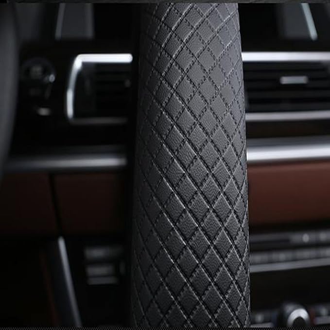 SHIAWASENA Car Steering Wheel Cover, Leather, Universal 15 Inch Fit, Anti-Slip & Odor-Free (Black&Bright Red)