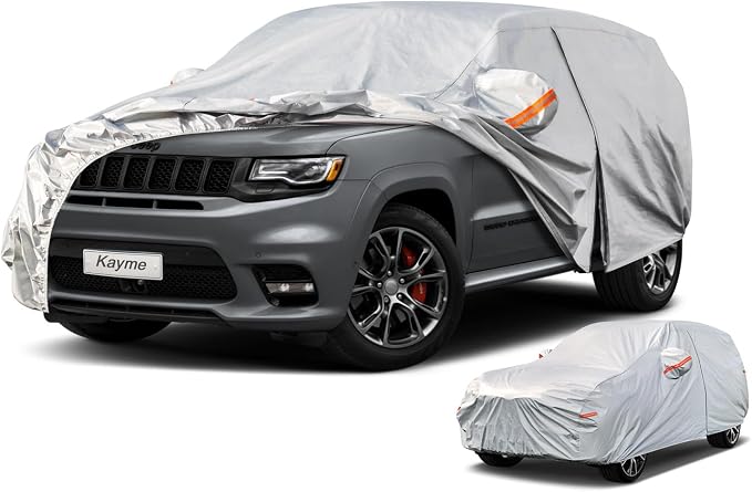 Kayme SUV Car Cover Waterproof All Weather -See Vehicle Size Chart for Accurate Fit- Outdoor Full Exterior Cover Sun Rain Snow. MDX ZDX, X5 X6, Explorer, 4Runner, Polit etc. Size S4 (See Size Chart)