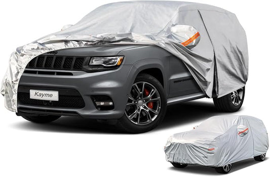 Kayme SUV Car Cover Waterproof All Weather -See Vehicle Size Chart for Accurate Fit- Outdoor Full Exterior Cover Sun Rain Snow. MDX ZDX, X5 X6, Explorer, 4Runner, Polit etc. Size S4 (See Size Chart)