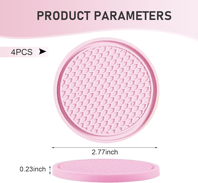Car Cup Coaster, Universal Non-Slip Cup Holder Coasters for Car, Honeycomb Embedded Decorative Silicone Coasters, Cars Interior Decorative Accessories (Pink)