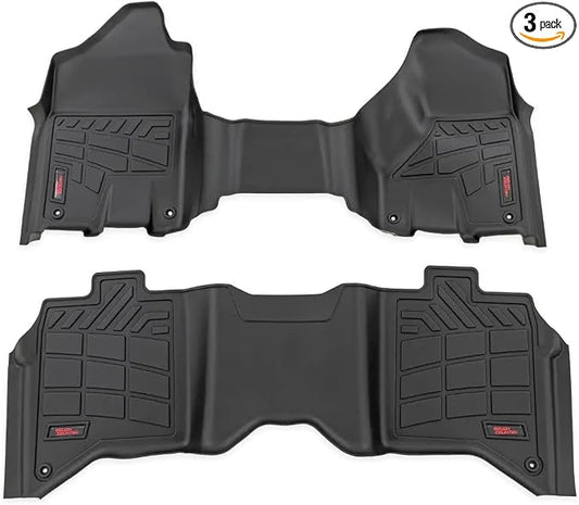 Rough Country Sure-Fit Floor Mats for Ram 2500/3500 (2019-2024) Crew Cab with Front Bench Seat - Waterproof, Non-Slip Flexible Floor Mat, Front & Rear Set