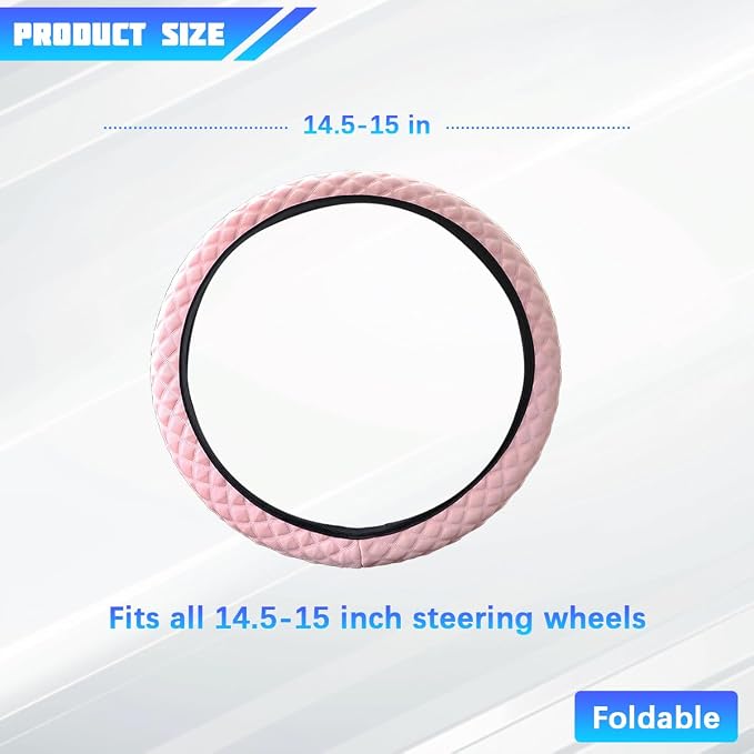 Elastic Stretch Car Steering Wheel Cover, 15Inch Breathable Ice Silk Vehicle Steering Wheel Protecter, Cool in Summer Automotive Interior Protection, Universal for SUV Sedan Truck (Pink)