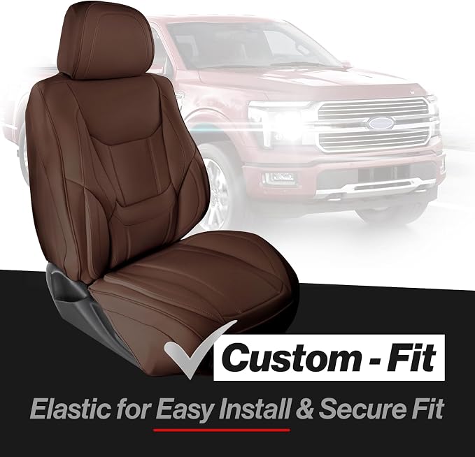 Coverland Custom Truck Car Seat Covers Front Seats for [2009-2010 Dodge Ram 1500 Crew Cab] - Protector Car Seat Cover Water Resistant Leather Memory Form Back Support Seat Cushion [Front-Dark Brown]
