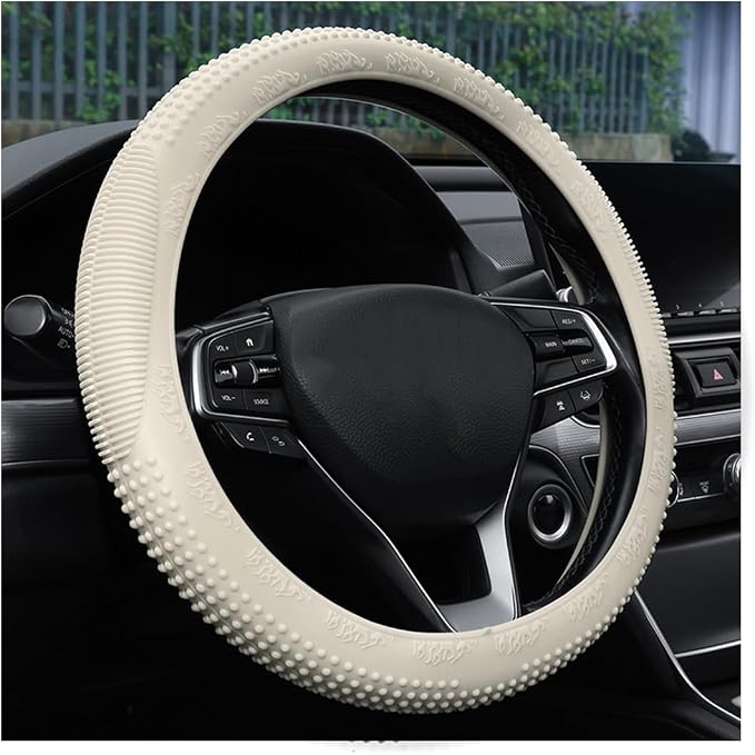 Bittwee Steering Wheel Cover, Car Silicone Steering Wheel Protector, Anti-Slip Soft Odorless Wheel Covers, Universal 14-15 Inch Steering Wheel, Automotive Interior Accessories (Beige)