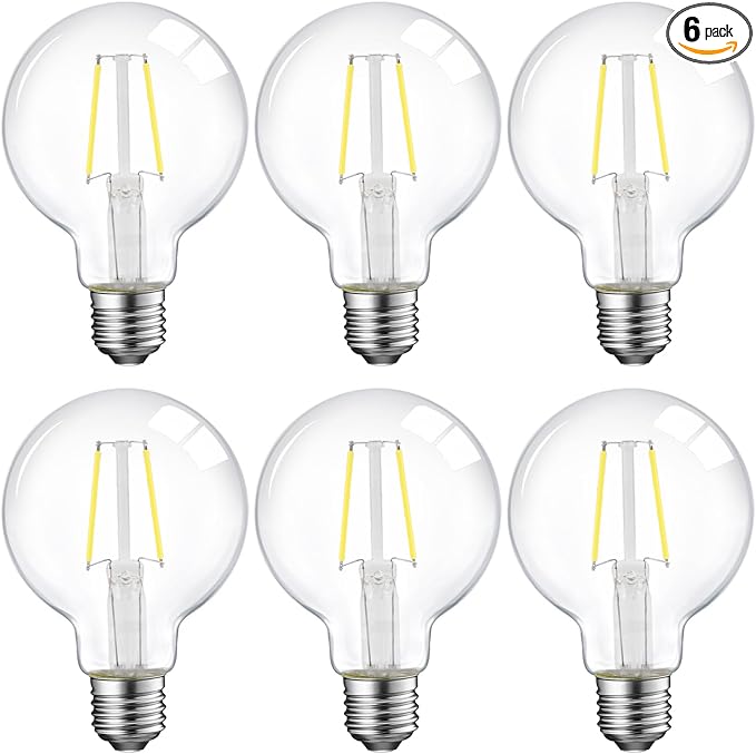 E ENERGETIC LIGHTING 5W Dimmable G25 LED Edison Light Bulb, G25 (G80) Globe Bulb, 60W Equivalent, 5000K Daylight, Christmas Light, E26 Standard Base, ETL Listed, 6-Pack