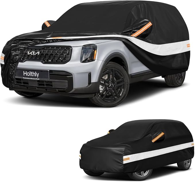 10 Layers SUV Car Cover Custom Fit for Kia Telluride (2016-2026), Waterproof All Weather for Automobiles, Outdoor Full Cover Sun Dust Rain Protection with Cotton. Black