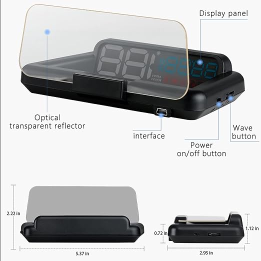 wiiyii Universal Car HUD Head Up Display T900, with Satellite Clock, Single Driving Time and Single Driving Distance, Work for All Vehicles