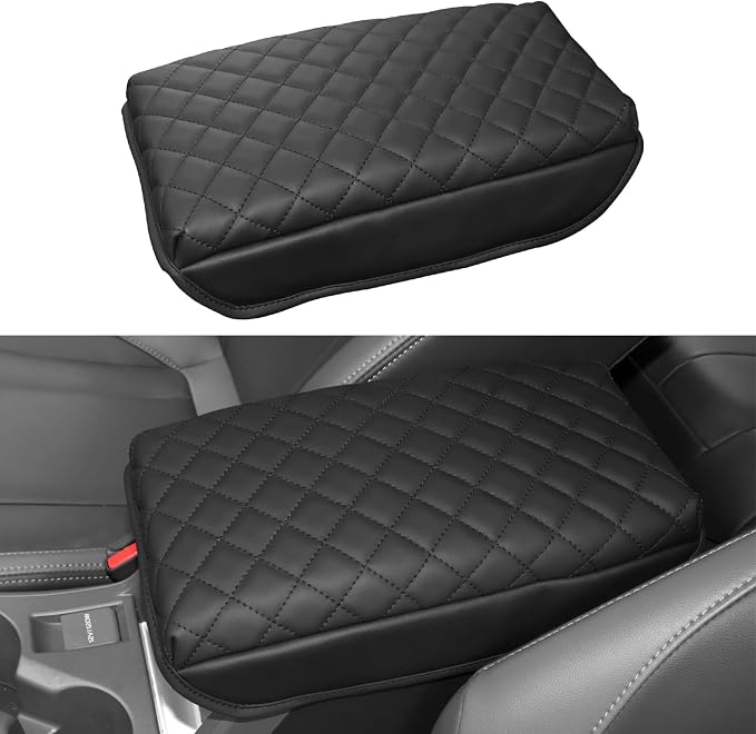 INTGET Car Center Console Armrest Cover for 2025 Subaru Crosstrek/Impreza Accessories 2024 Leather Arm Rest Box Lid Middle Console Seat Cover Protector (Black with Cushion, 2024+)