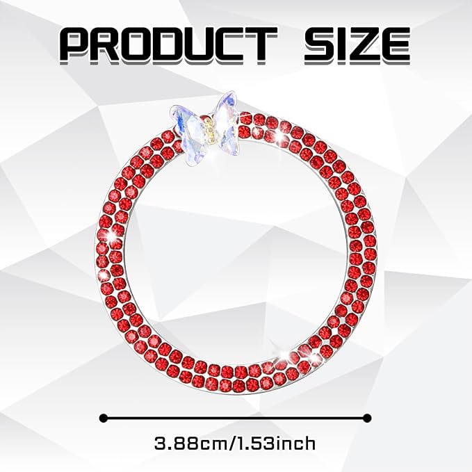Bling Car Push Start Button Accessories for Women, Sparkling Butterfly Rhinestone Car Engine Push to Start Button Cover Decoration Ring Emblem, Car Interior Decoration Accessories (Red)