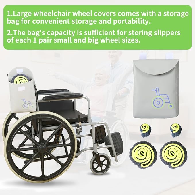 Wheelchair Wheel Covers 2 Pack - Dust proof Floor Protectors, Non-Slip & Silent Rolling Covers for Indoor Use - Fits Most Wheelchair Tires (Blue, 8in)