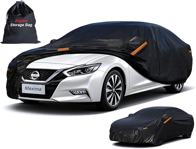 Kayme 7 Layers Car Cover Custom Fit for Nissan Maxima (1988-2026) Waterproof All Weather for Automobiles, Outdoor Full Cover Rain Sun UV Protection.Black