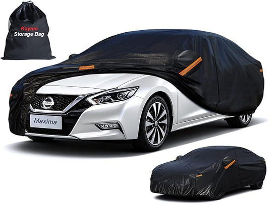 Kayme 7 Layers Car Cover Custom Fit for Nissan Maxima (1988-2026) Waterproof All Weather for Automobiles, Outdoor Full Cover Rain Sun UV Protection.Black