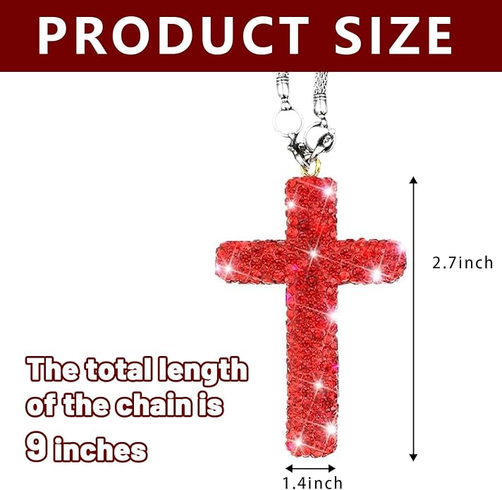 Bling Car Rear View Mirror Accessories Hanging Pendant,Cross Crystal Rhinestone For Car Mirror Hanging,Double-Sided Cross Diamond Religious,Interior Men Women Car Accessories
