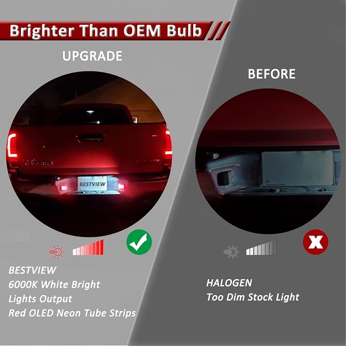 Bestview LED License Plate Light Tag Lamp Assembly - Tag Lights Led with Red OLED Neon Tube - Compatible with Chevy Silverado Suburban Tahoe GMC Sierra 1500 2500 3500 HD Escalade EXT, 2 Pieces