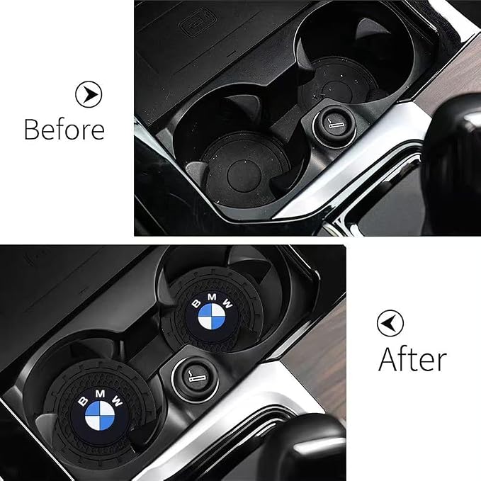 BMW Car Cup Holder Coaster Universal Non-Slip Insert Coaster Car Interior Accessories, Black, 2PCS, Silicone