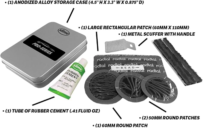 Slime 20458 Tire Repair Patch & Plug Kit, Pro-Series, Storage Tin, 10-Pieces