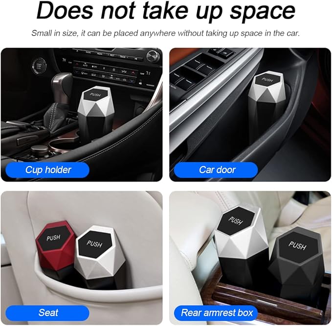 2PCS Car Trash Can with Lid, Mini Portable Auto Garbage Can, Small Leakproof Diamond Design Trash Dustbin, Waterproof Vehicle Rubbish Bins for Automotive Car, Home, Office, Kitchen, Bedroom (Red,2)