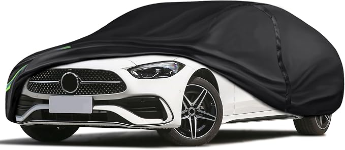 16-Layer 600D Heavy Duty All Weather Car Cover, Waterproof UV Snow Dust Scratch Resistant Universal Full Cover for Sedan 188"-198" 15.6-16.5 ft Outdoor Indoor Black