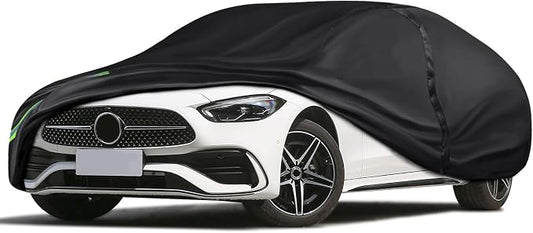 16-Layer 600D Heavy Duty All Weather Car Cover, Waterproof UV Snow Dust Scratch Resistant Universal Full Cover for Sedan 188"-198" 15.6-16.5 ft Outdoor Indoor Black