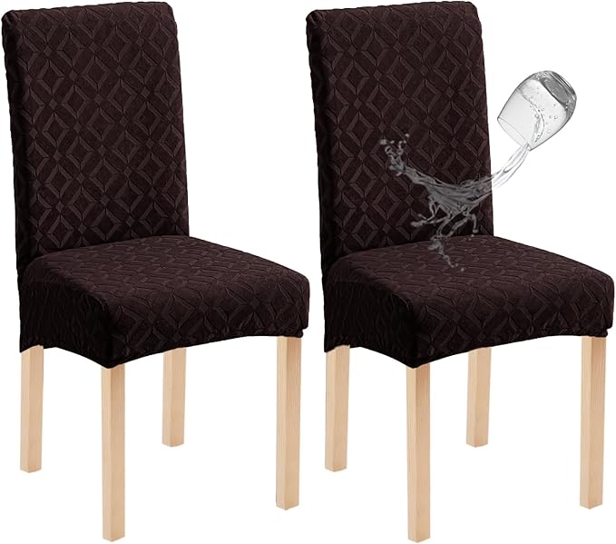 Genina Waterproof Chair Covers for Dining Room Set of 2, Removable Washable Chair Slipcover Protectors, Chocolate