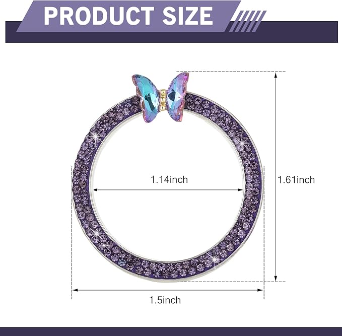 Bling Car Engine Start Stop Decoration Ring, Crystal Rhinestone Butterfly for Car Button Ring, Auto Interior Accessories for Women, Push to Start Button Cover Decoration (Purple)