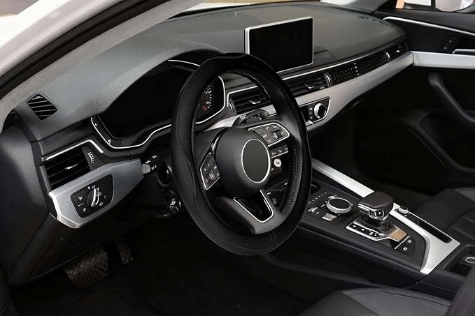 LABBYWAY Microfiber Leather Steering Wheel Cover, Universal 14.5-15 Inch Steering Wheel Anti Slip Car Interior Accessories for Men Women (Black)