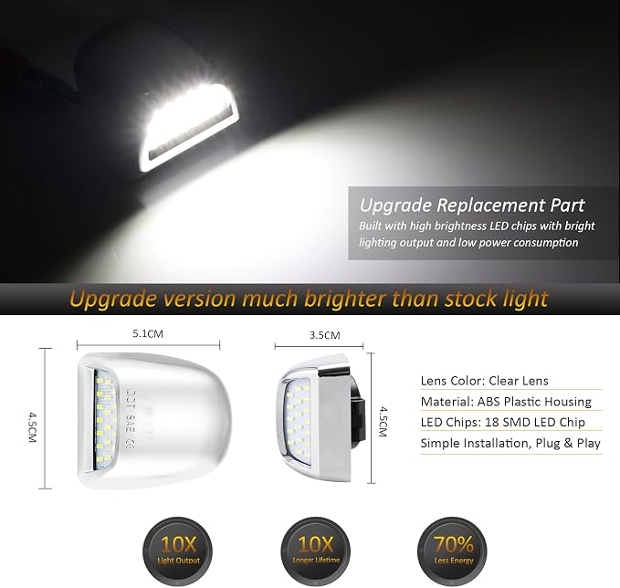 D-Lumina Chrome LED License Plate Lights Assembly Housing Compatible with 1999-2013 Chevy Silverado GMC Sierra 1500 2500 3500 HD Suburban Tahoe Cadillac Escalade EXT Yukon XL, 6000K White 2-Pieces