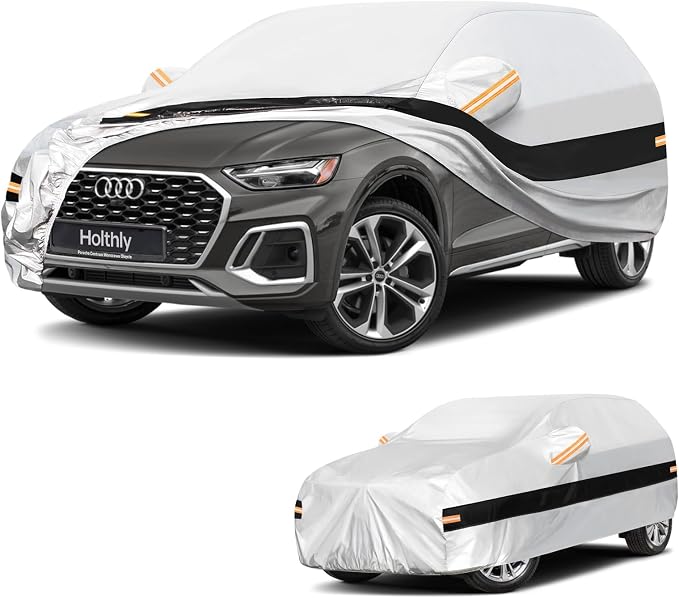 10 Layers SUV Car Cover Custom Fit for Audi Q5 (2008-2026), Waterproof All Weather for Automobiles, Outdoor Full Cover Sun Dust Rain Protection with Cotton. Silver