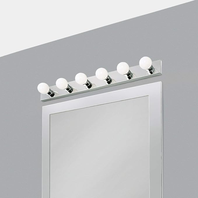 Design House Vanity Lights, 6 Linear Lights, Dimmable, Horizontal or Vertical Use, Uses (6) 60W Bulbs, For Bathroom/Makeup Vanity, Polished Chrome, 36.0 in. L x 4.33 in. H x 2.0 in. D, 500942