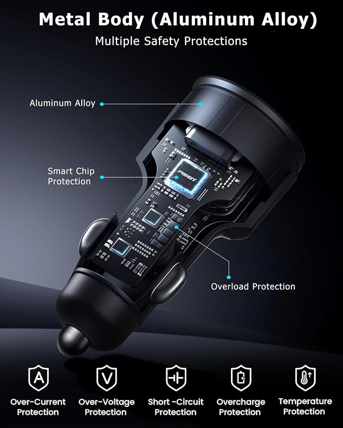 142.5W Car Charger Super Fast Charging Cigarette Lighter USB Phone Accessories Charger Adapter with QC USB c Type c PD Universal Quick Charge Multi 3 Port for 12-24v Car Cigarette Lighter Plug