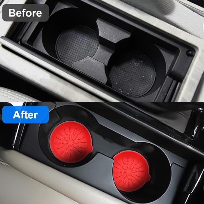 Mandark 4PCS Car Cup Holder Coaster, Non-Slip Recessed Insert Vehicle Cup Mat, 2.75 Inch Waterproof Universal Automotive Interior Drink Cup Pad Accessories for Most Trucks SUVs (Red)