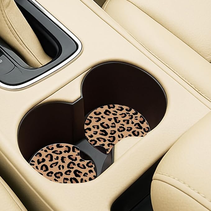 Ceramic Car Coasters – Absorbent Car Cup Holder Coaster Set for Women, Cute Aesthetic Car Accessories for Girls, 2 Pack (Chocolate Brown)
