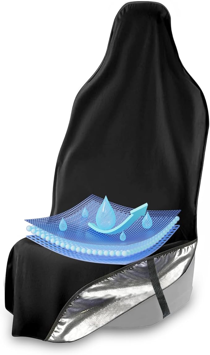 EliteSport Front Seat Cover, Universal Fit Waterproof, Sweatproof, Odor-Resistant, and Machine Washable Car Seat Protector with Non-Slip Underlayer for Pet, Travel, and Outdoor Adventure, Black