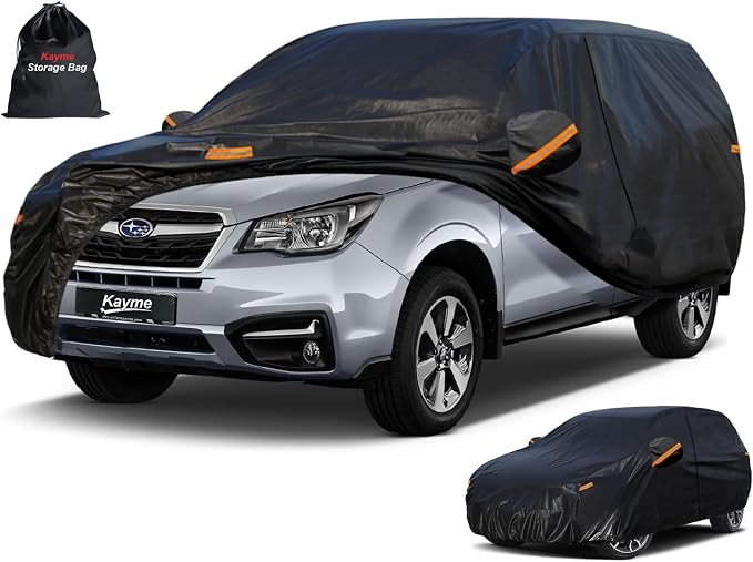 Kayme 7 Layers SUV Car Cover Custom Fit for Subaru Forester (1997-2025) Waterproof All Weather for Automobiles,Outdoor Full Cover Rain Sun UV Protection.Black